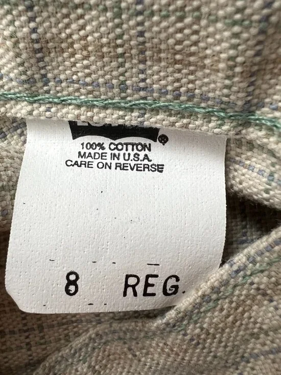 Vintage 90s Levis jean shorts beige brown blue grid 953 womens 8 high waisted - Picture 4 of 6